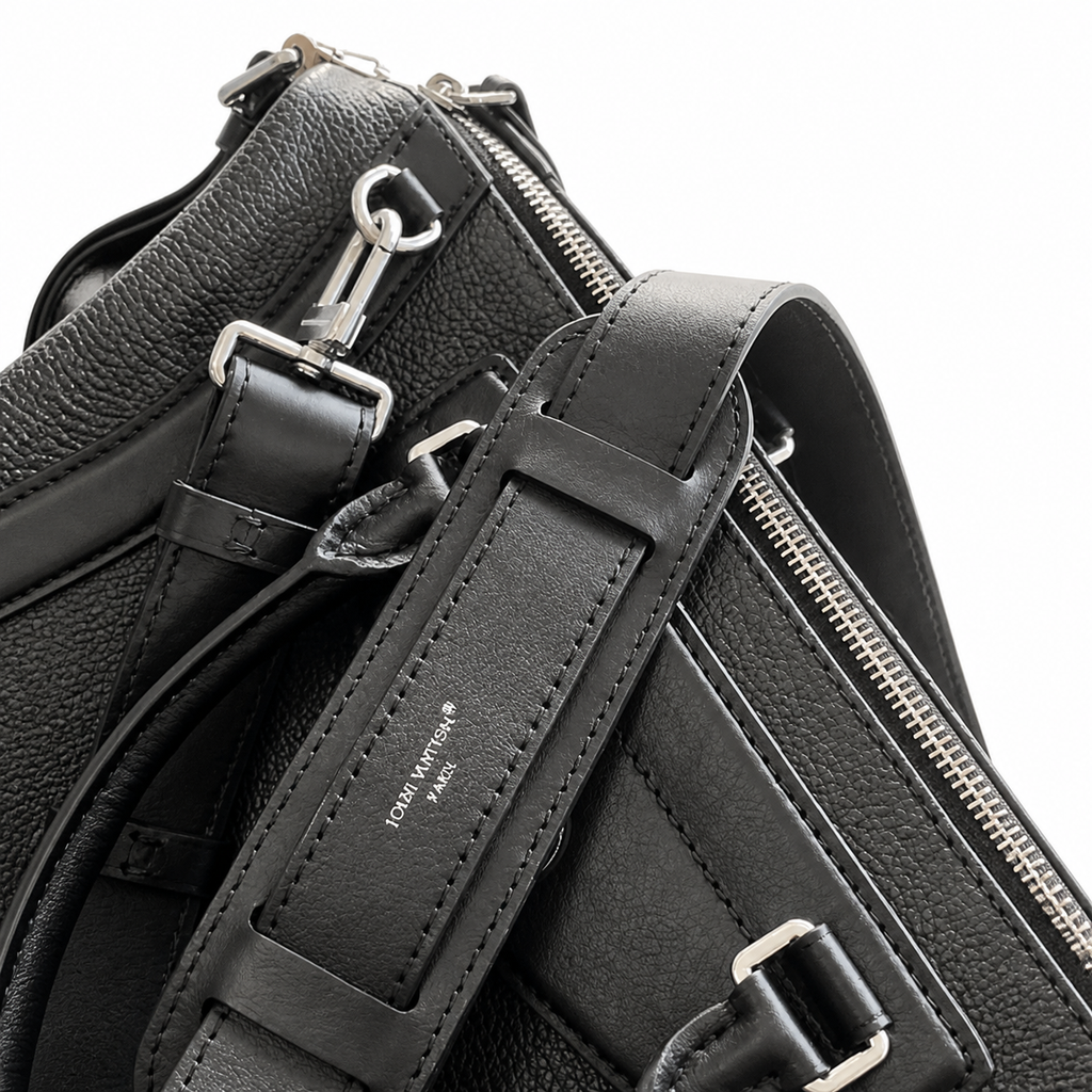 LV Black Grained Leather Boston Bag | Convertible Top Handle & Crossbody