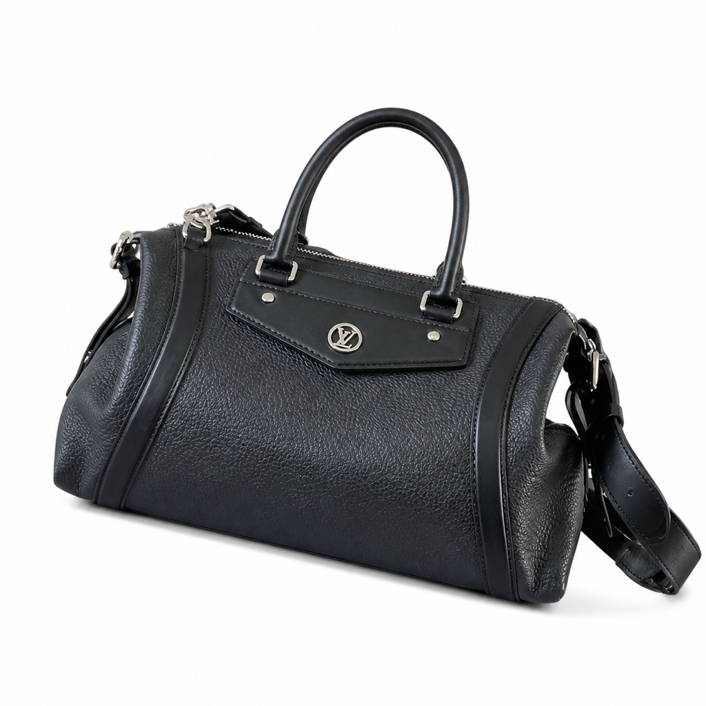 LV Black Grained Leather Boston Bag | Convertible Top Handle & Crossbody