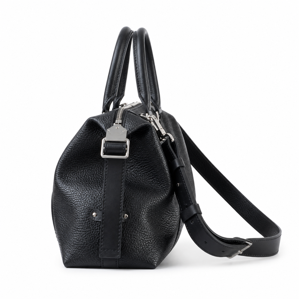 LV Black Grained Leather Boston Bag | Convertible Top Handle & Crossbody