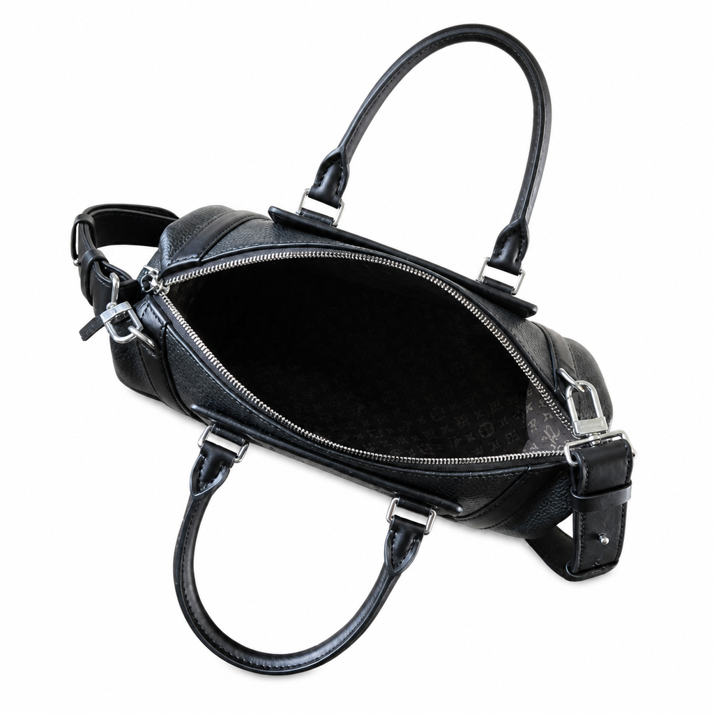 LV Black Grained Leather Boston Bag | Convertible Top Handle & Crossbody