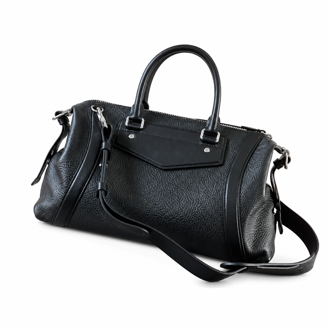 LV Black Grained Leather Boston Bag | Convertible Top Handle & Crossbody