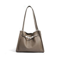 Etoupe Pebbled Leather Hobo Shoulder Bag with Front Push-Lock