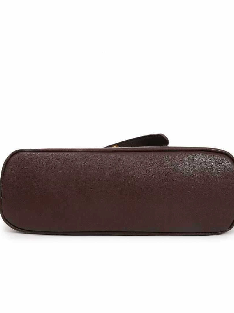 Dark Chocolate Pebbled Leather Mini Bowling Bag with Equestrian Hook