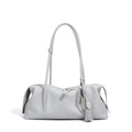 Dove Grey Soft Leather Pillow Shoulder Bag with Tassel Charm