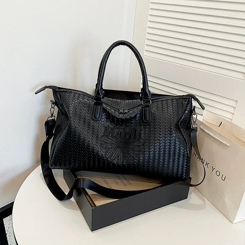 Black Woven Embroidered Weekender Bag