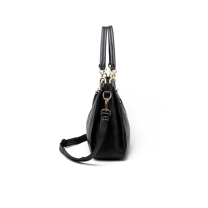 Black Antiqued Leather Slouch Shoulder Bag with Gold Chain Tassel