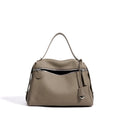 Etoupe Pebbled Leather Demi-Lune Shoulder Bag with Front Zip Pocket
