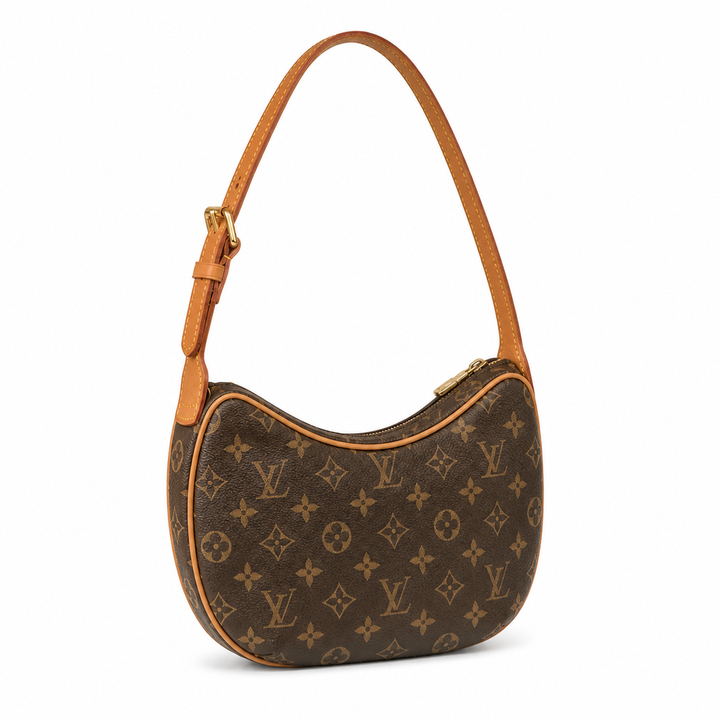 Louis Vuitton Croissant MM — Monogram Canvas, Vachetta Trim & Piping, Gold Square Buckle Strap