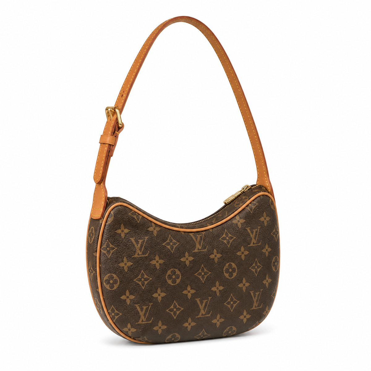 Louis Vuitton Croissant MM — Monogram Canvas, Vachetta Trim & Piping, Gold Square Buckle Strap