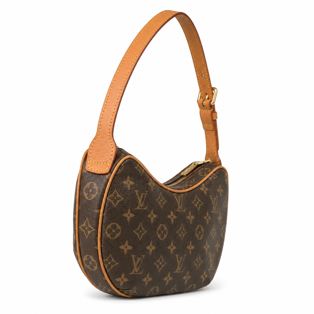 Louis Vuitton Croissant MM — Monogram Canvas, Vachetta Trim & Piping, Gold Square Buckle Strap