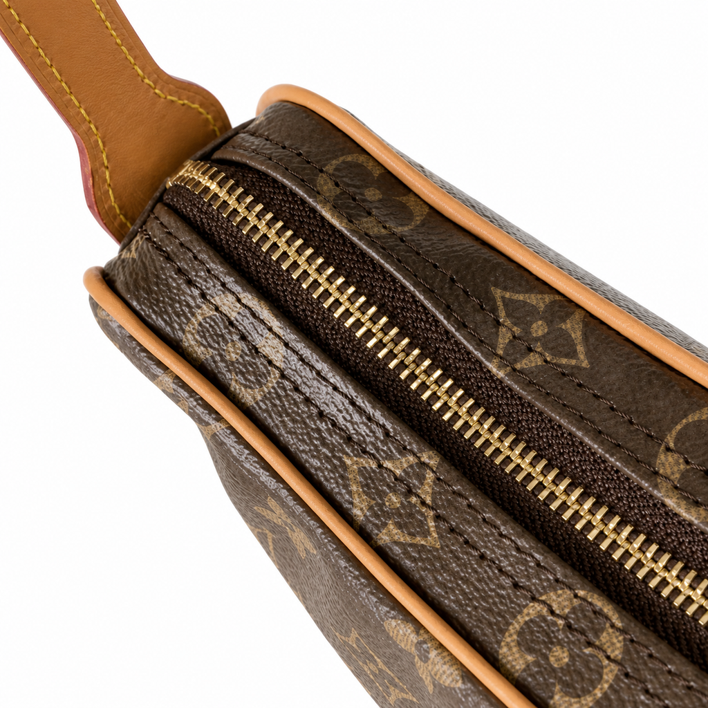 Louis Vuitton Croissant MM — Monogram Canvas, Vachetta Trim & Piping, Gold Square Buckle Strap