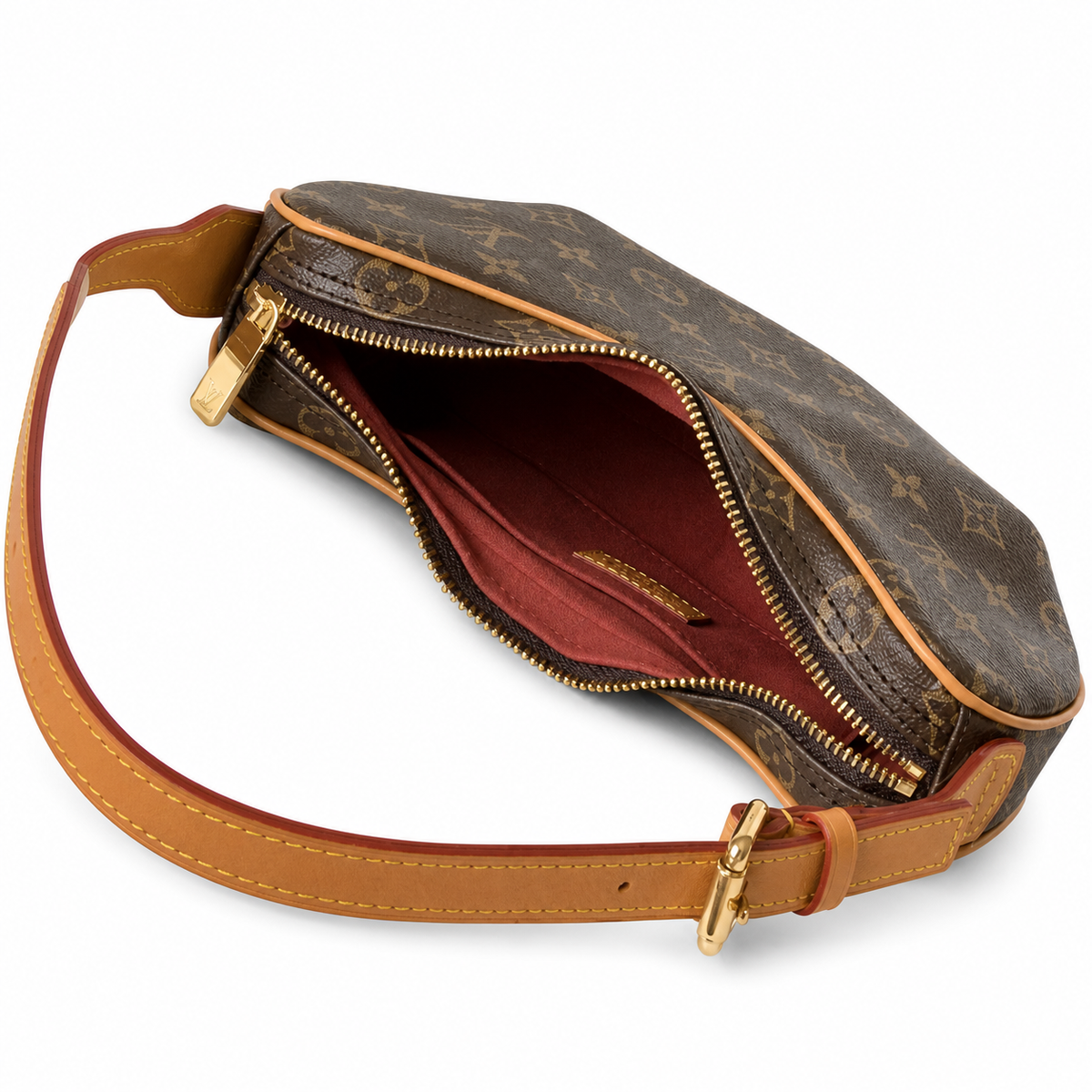Louis Vuitton Croissant MM — Monogram Canvas, Vachetta Trim & Piping, Gold Square Buckle Strap