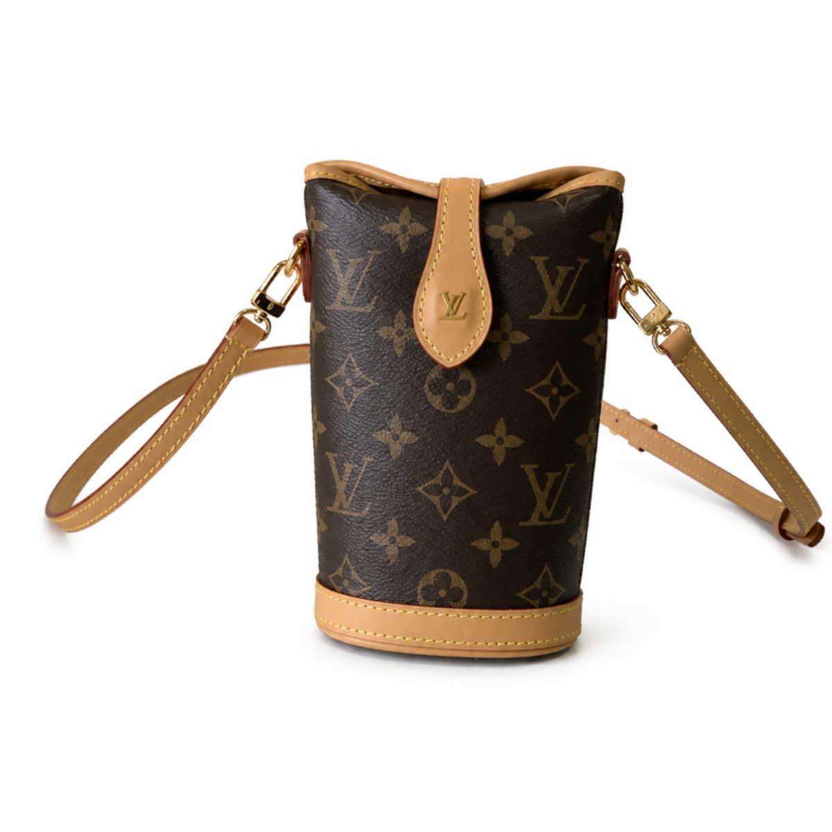 Louis Vuitton Mini Cylinder — Monogram Canvas, Vachetta Top Flap & Gold Clasp