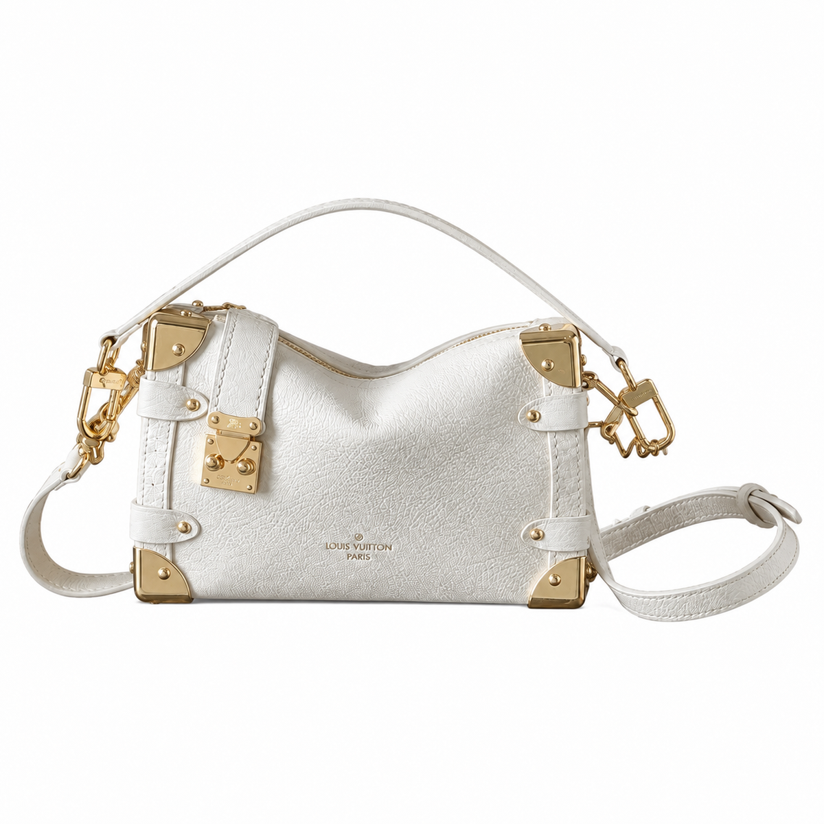 Louis Vuitton Petite Malle Souple — Blanc Empreinte, Gold Corner Fittings & Leather Strap