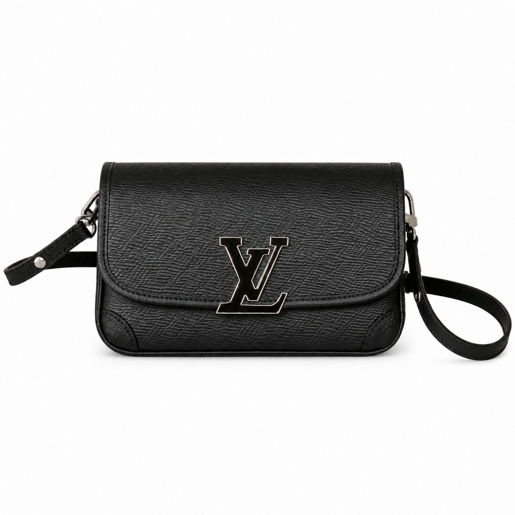 Louis Vuitton Flap Crossbody — Black Epi Leather, Silver Flip-Lock & Violet Suede Interior