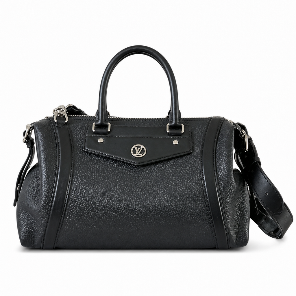 LV Black Grained Leather Boston Bag | Convertible Top Handle & Crossbody