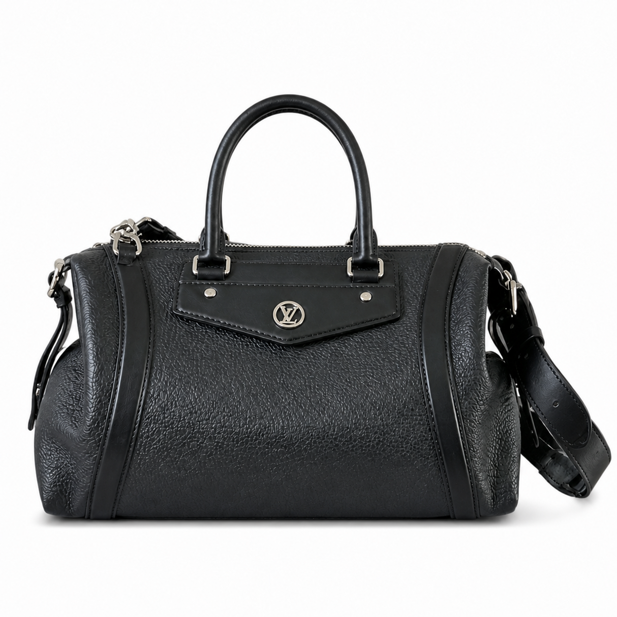 LV Black Grained Leather Boston Bag | Convertible Top Handle & Crossbody