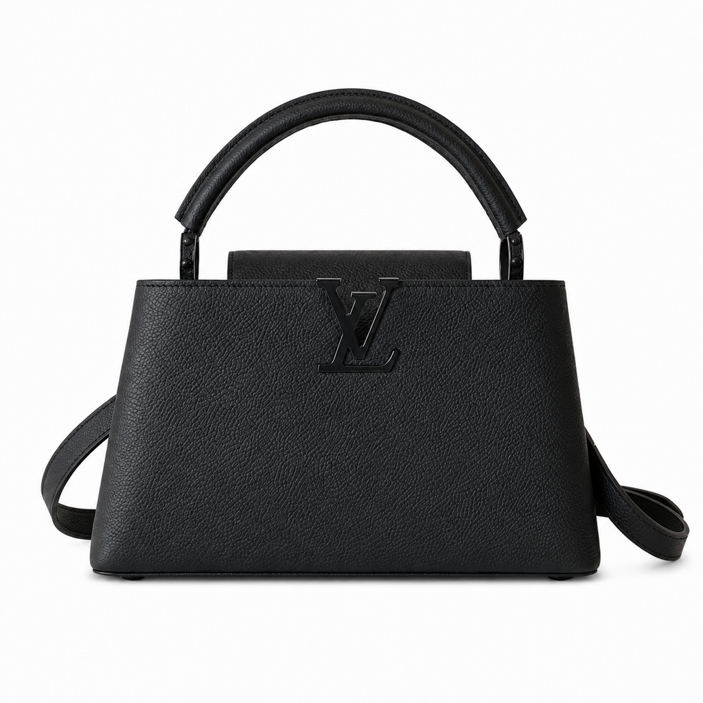 Louis Vuitton Capucines MM — Noir Taurillon, Matte Black LV Turn-Lock & All-Black Hardware