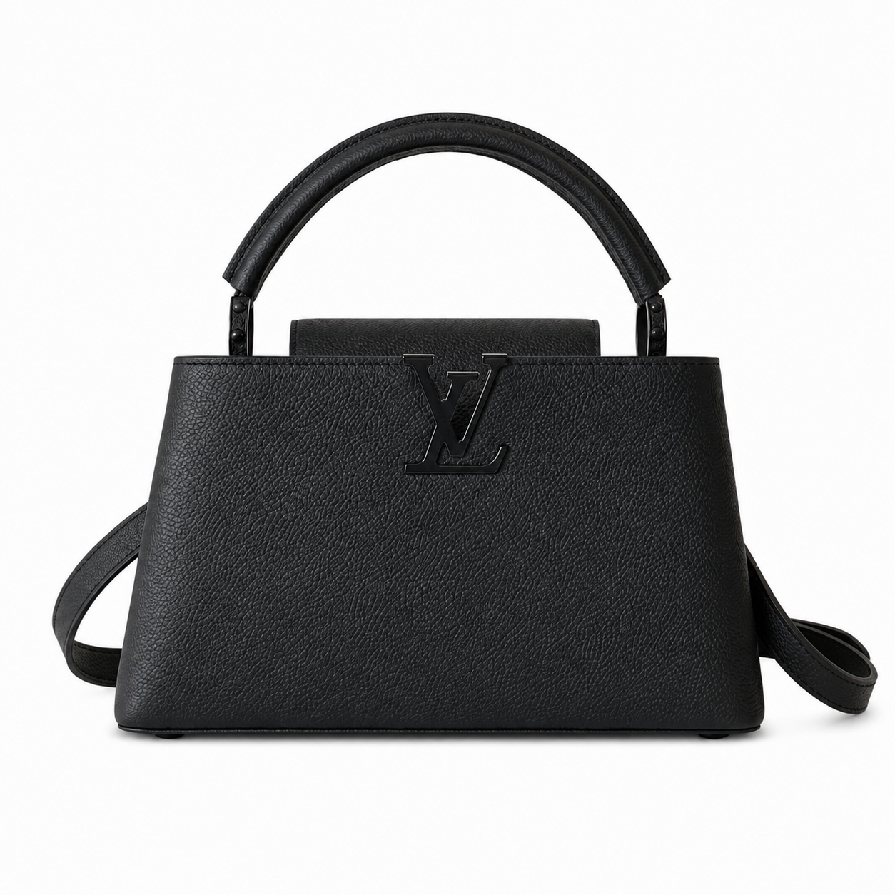 Louis Vuitton Capucines MM — Noir Taurillon, Matte Black LV Turn-Lock & All-Black Hardware