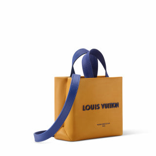 Louis Vuitton Mini Tote — Smooth Leather in Caramel with Cobalt Blue Handles