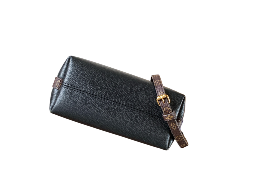 LV Black Grained Leather Clutch Bag | Monogram Strap Mini Bag