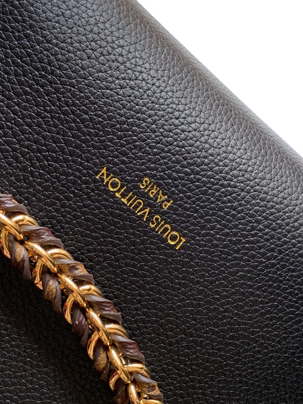 LV Black Grained Leather Clutch Bag | Monogram Strap Mini Bag