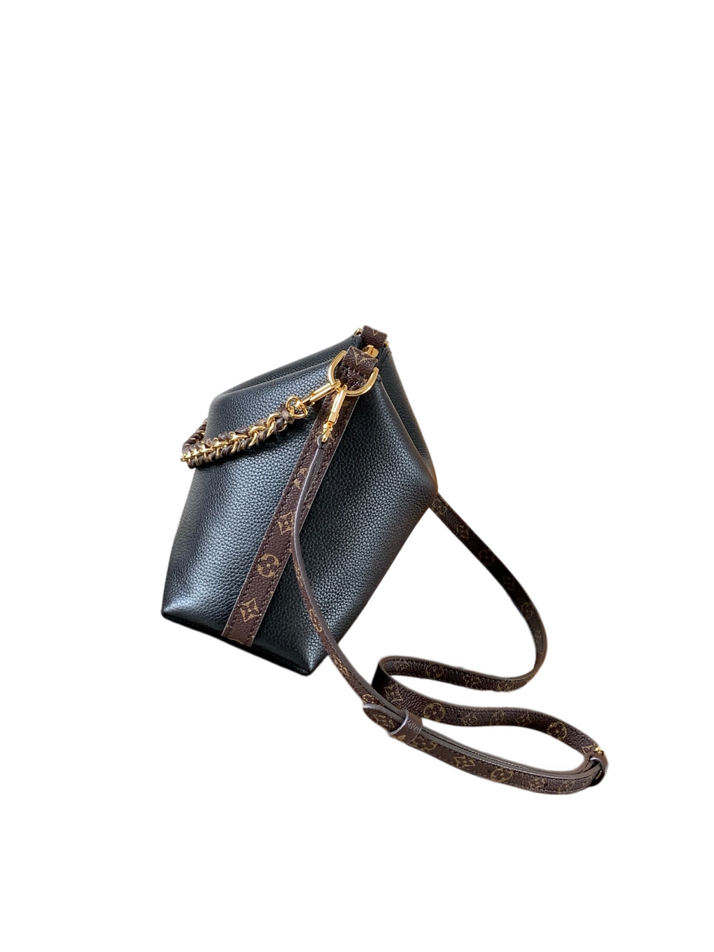 LV Black Grained Leather Clutch Bag | Monogram Strap Mini Bag