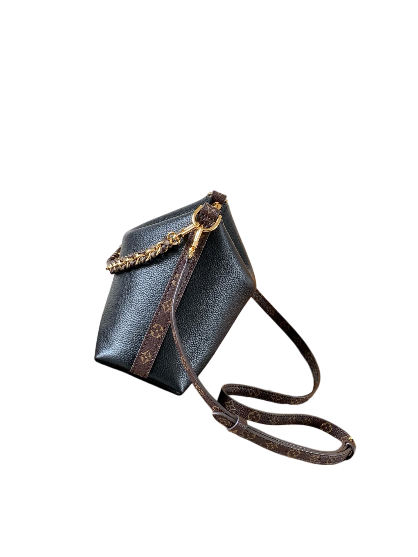 LV Black Grained Leather Clutch Bag | Monogram Strap Mini Bag